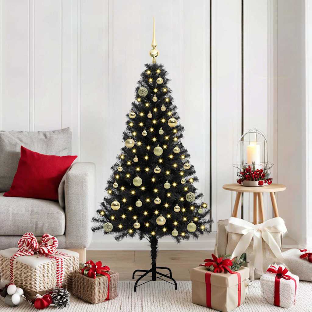 Albero di Natale con 150 LED con supporto Nero 150 cm PVC