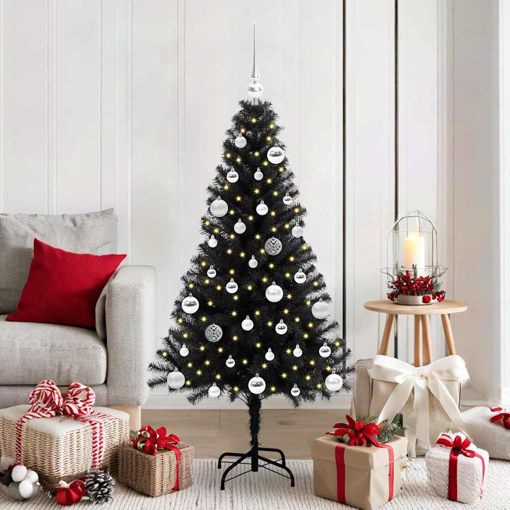 Albero di Natale con 150 LED con supporto Nero 150 cm PVC