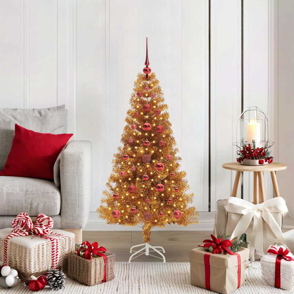 Albero di Natale con 150 LED con supporto Oro 120 cm PET