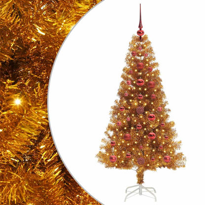 Albero di Natale con 150 LED con supporto Oro 120 cm PET