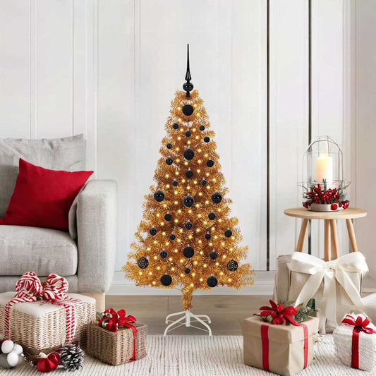 Albero di Natale con 150 LED con supporto Oro 120 cm PET