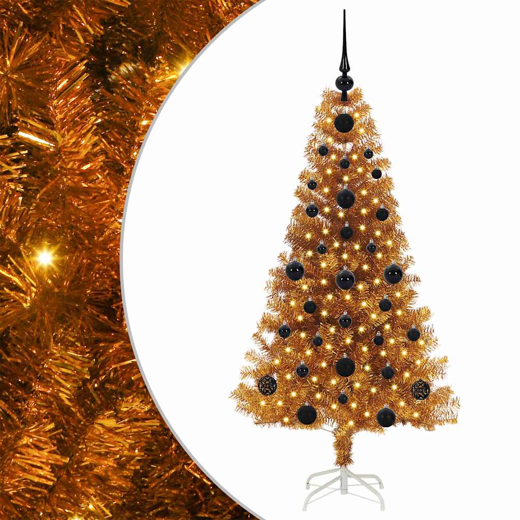 Albero di Natale con 150 LED con supporto Oro 120 cm PET