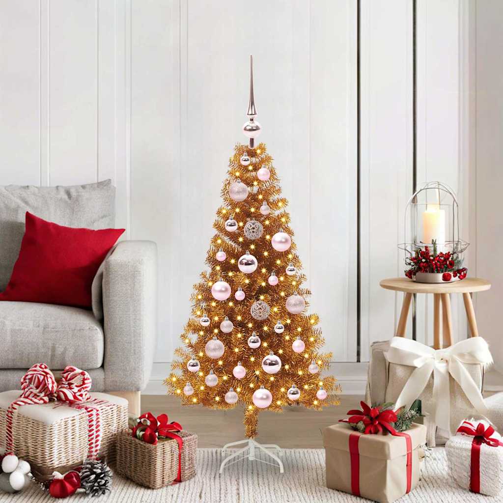 Albero di Natale con 150 LED con supporto Oro 120 cm PET