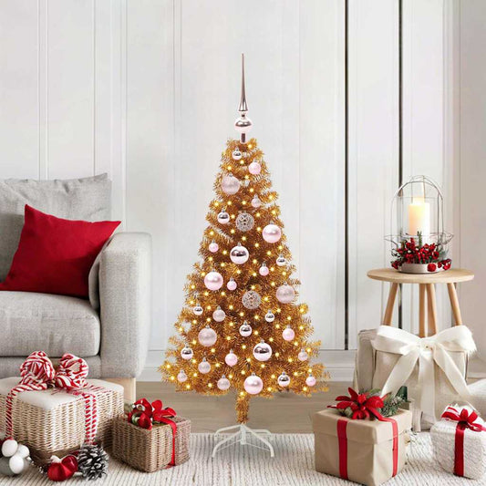 Albero di Natale con 150 LED con supporto Oro 120 cm PET