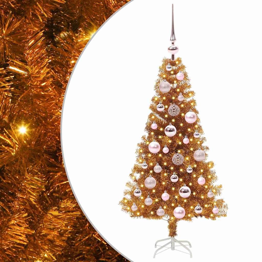 Albero di Natale con 150 LED con supporto Oro 120 cm PET