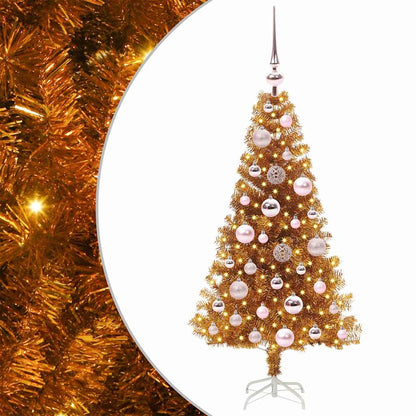 Albero di Natale con 150 LED con supporto Oro 120 cm PET