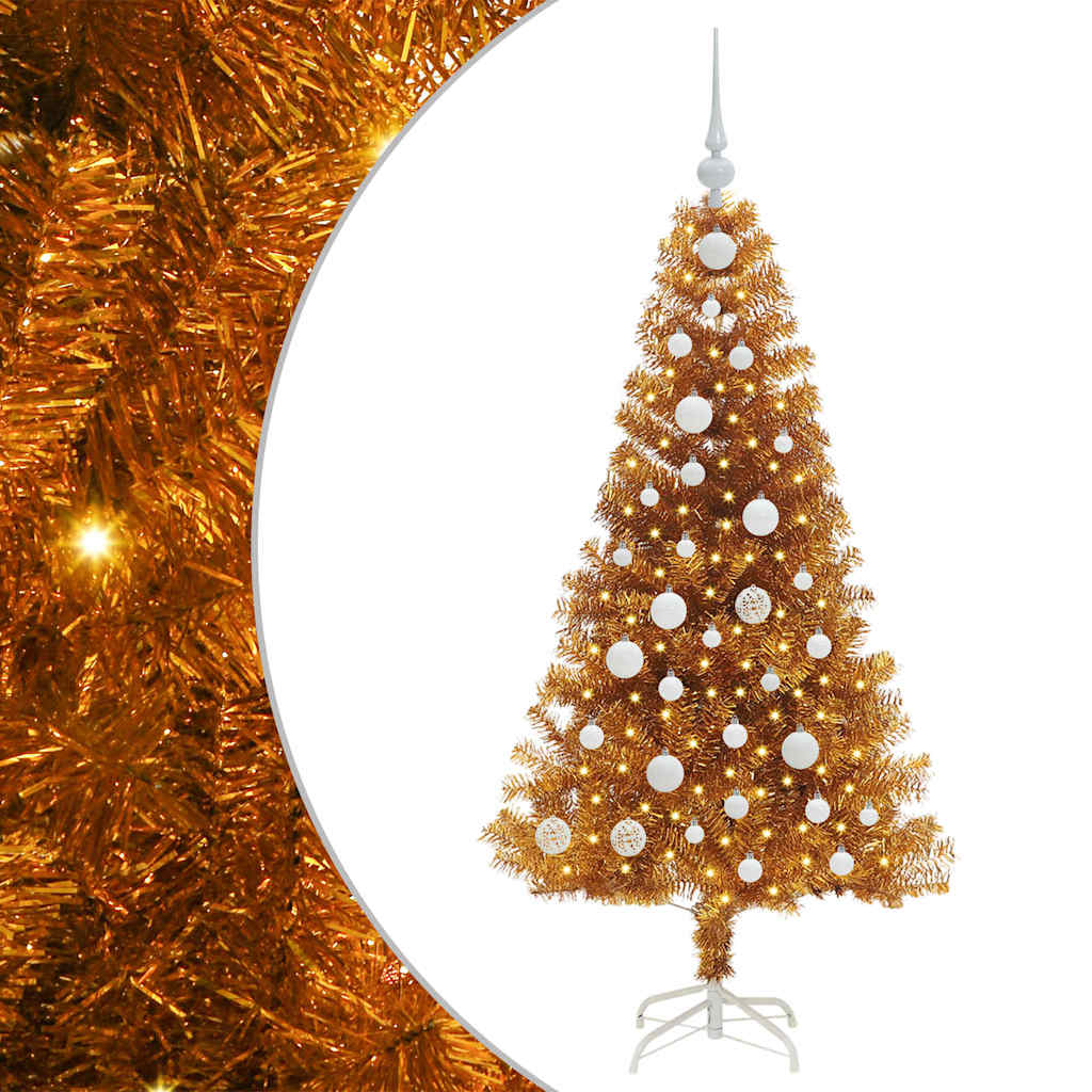 Albero di Natale con 150 LED con supporto Oro 120 cm PET