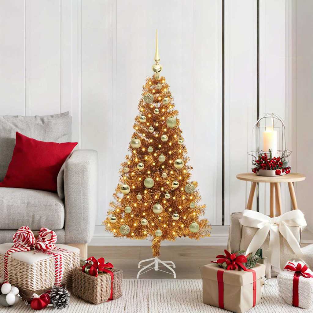 Albero di Natale con 150 LED con supporto Oro 120 cm PET