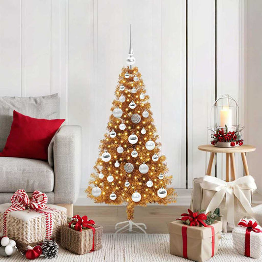 Albero di Natale con 150 LED con supporto Oro 120 cm PET
