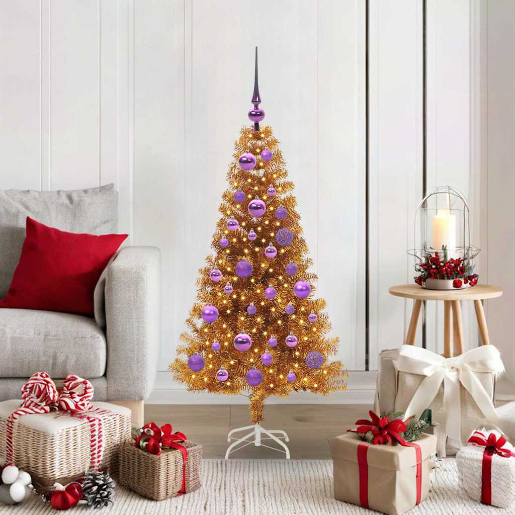 Albero di Natale con 150 LED con supporto Oro 120 cm PET