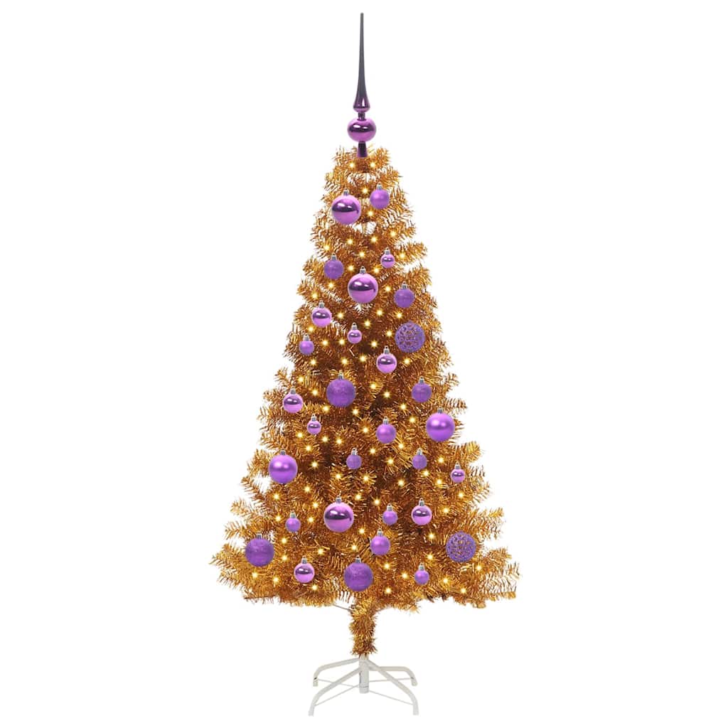 Albero di Natale con 150 LED con supporto Oro 120 cm PET