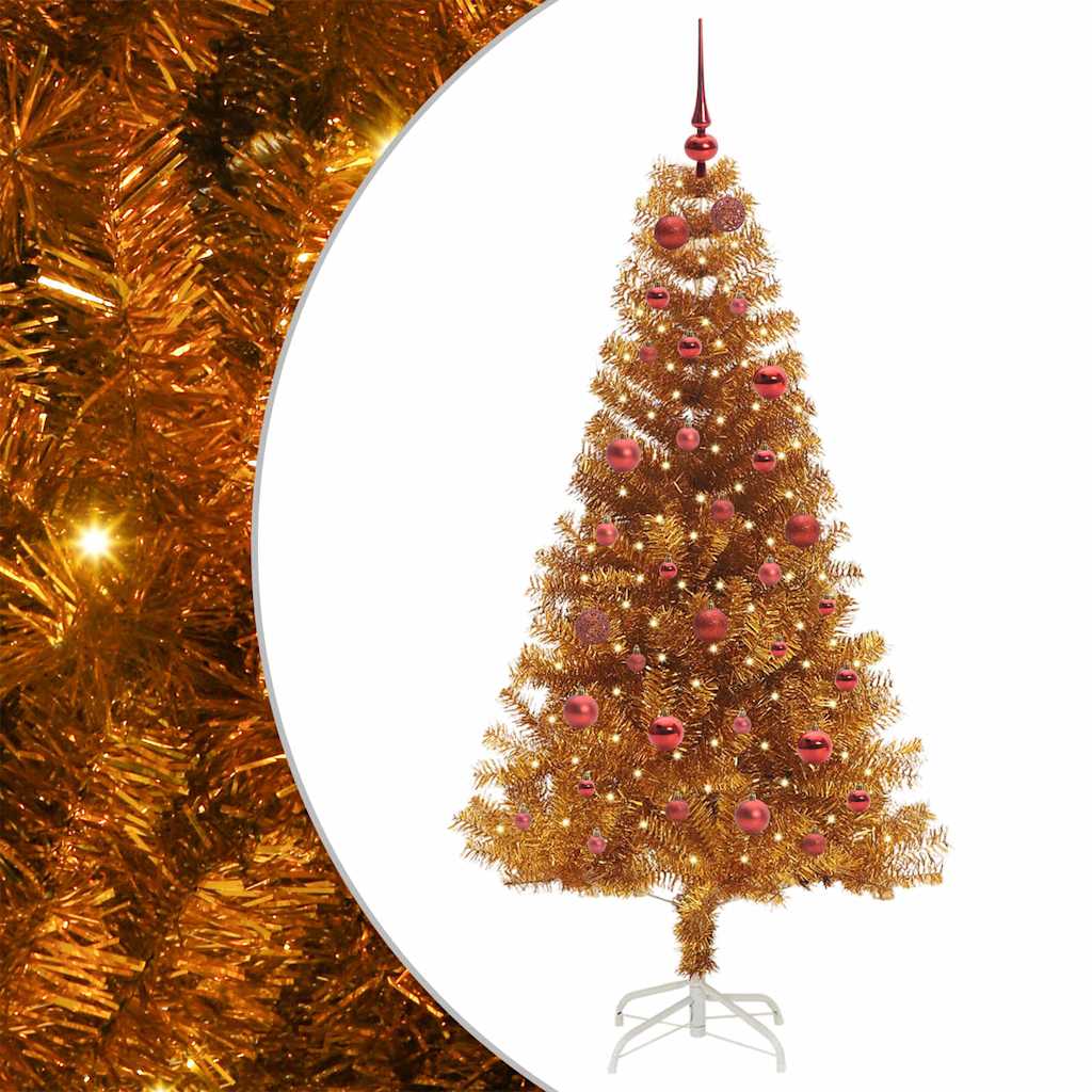 Albero di Natale con 150 LED con supporto Oro 150 cm PET