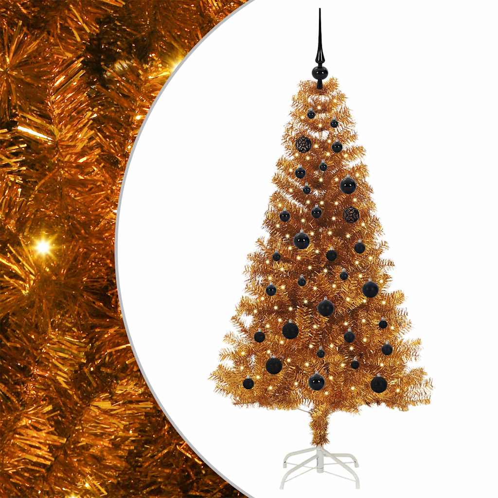 Albero di Natale con 150 LED con supporto Oro 150 cm PET