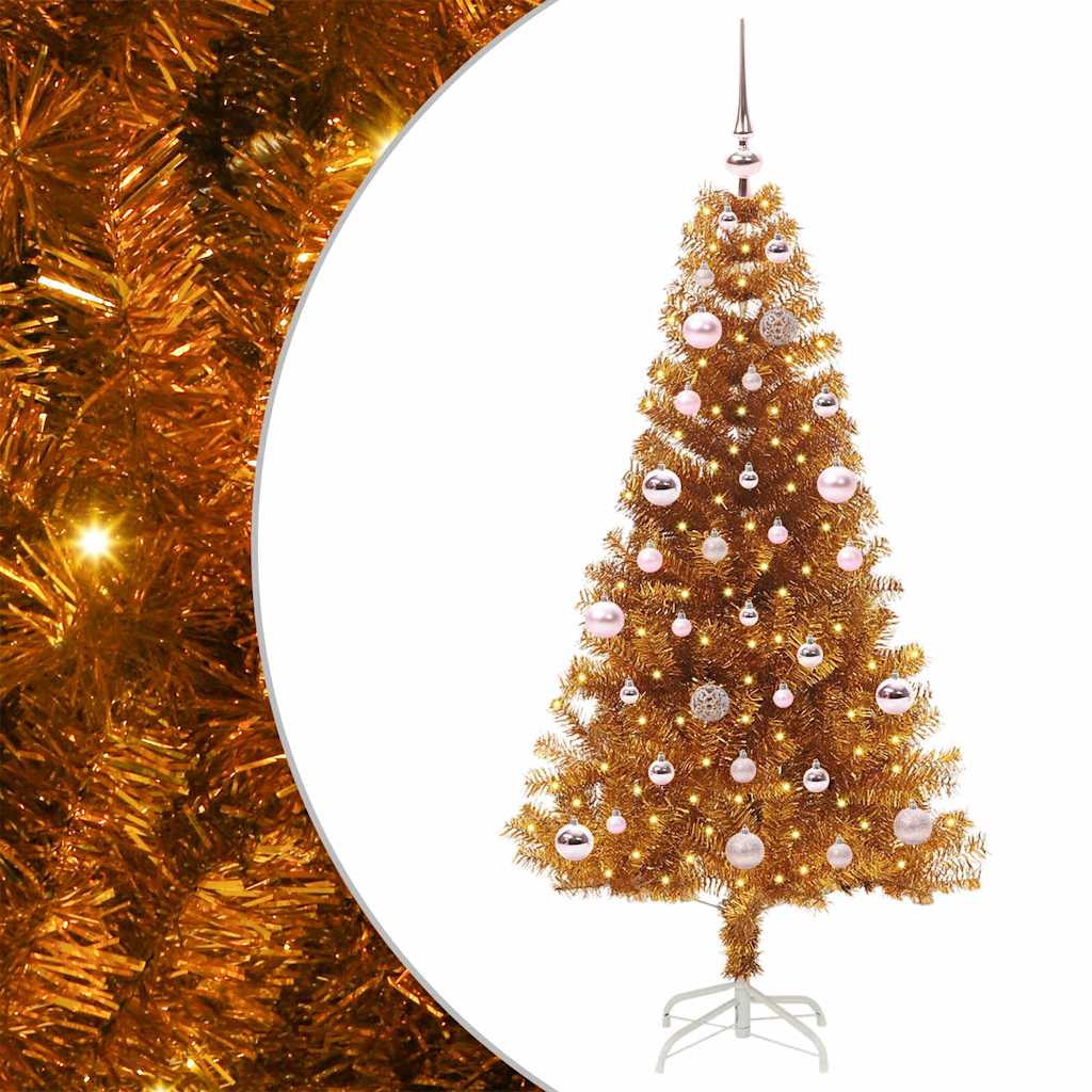 Albero di Natale con 150 LED con supporto Oro 150 cm PET