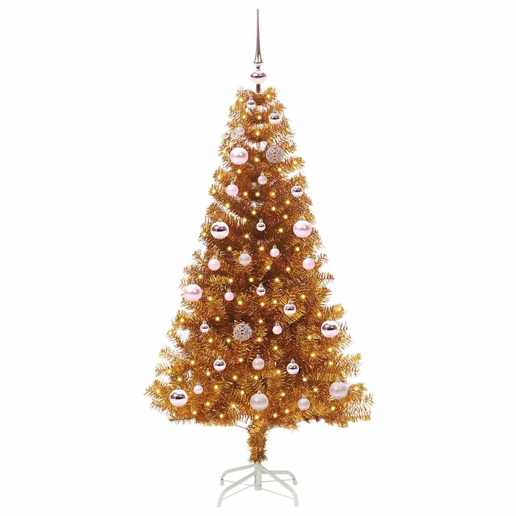 Albero di Natale con 150 LED con supporto Oro 150 cm PET