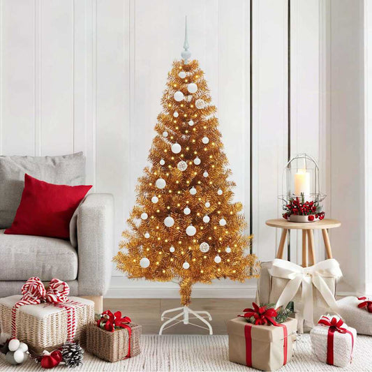 Albero di Natale con 150 LED con supporto Oro 150 cm PET