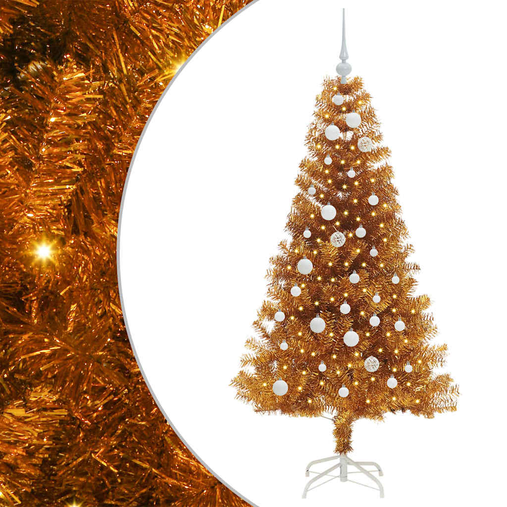 Albero di Natale con 150 LED con supporto Oro 150 cm PET