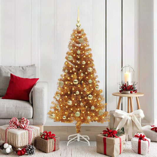 Albero di Natale con 150 LED con supporto Oro 150 cm PET