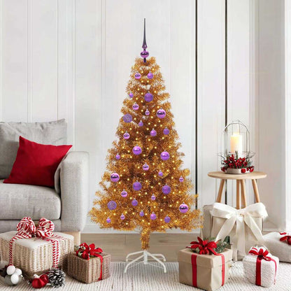 Albero di Natale con 150 LED con supporto Oro 150 cm PET