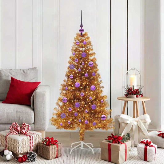 Albero di Natale con 150 LED con supporto Oro 150 cm PET