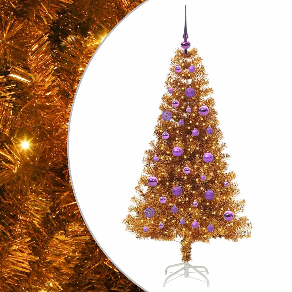Albero di Natale con 150 LED con supporto Oro 150 cm PET
