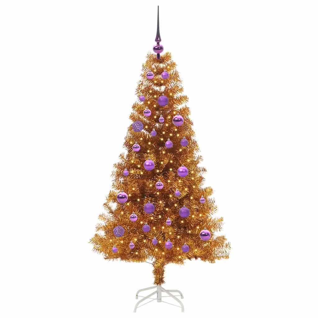 Albero di Natale con 150 LED con supporto Oro 150 cm PET