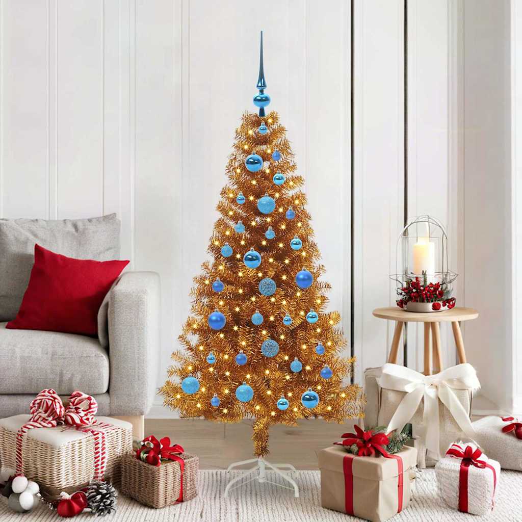 Albero di Natale con 150 LED con supporto Oro 150 cm PET