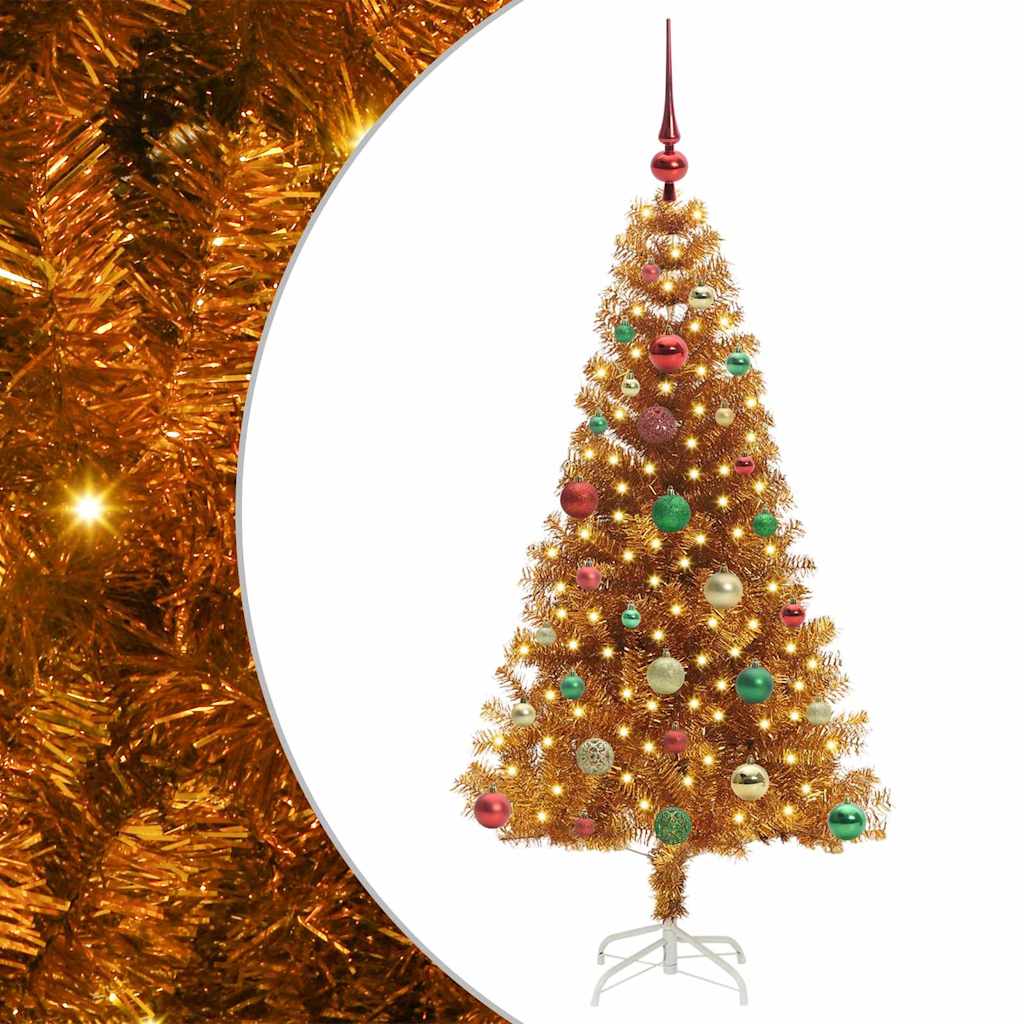 Albero di Natale con 150 LED con supporto Oro 150 cm PET