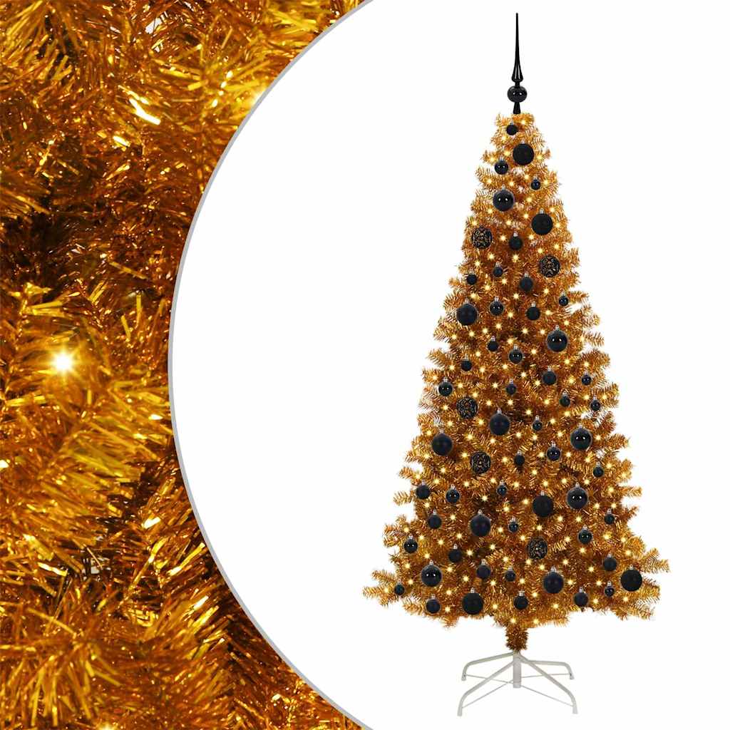 Albero di Natale con 300 LED con supporto Oro 180 cm PET