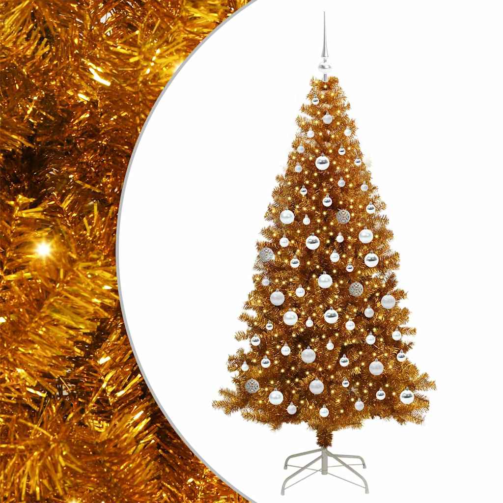 Albero di Natale con 300 LED con supporto Oro 180 cm PET