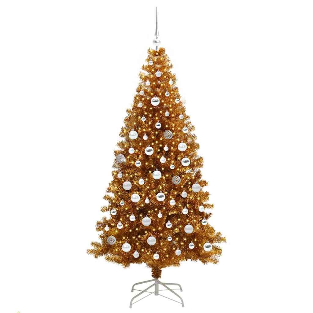 Albero di Natale con 300 LED con supporto Oro 180 cm PET