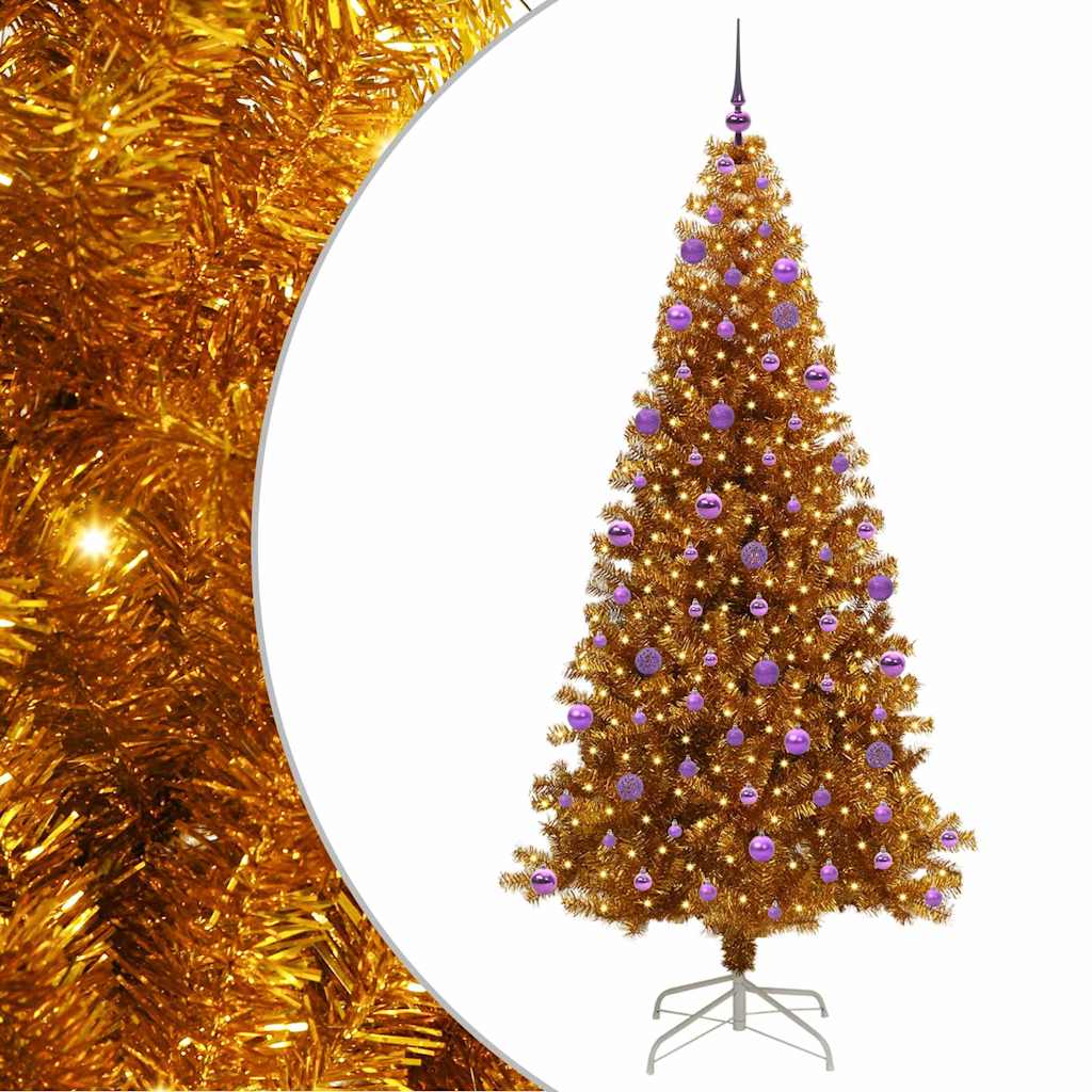 Albero di Natale con 300 LED con supporto Oro 210 cm PET