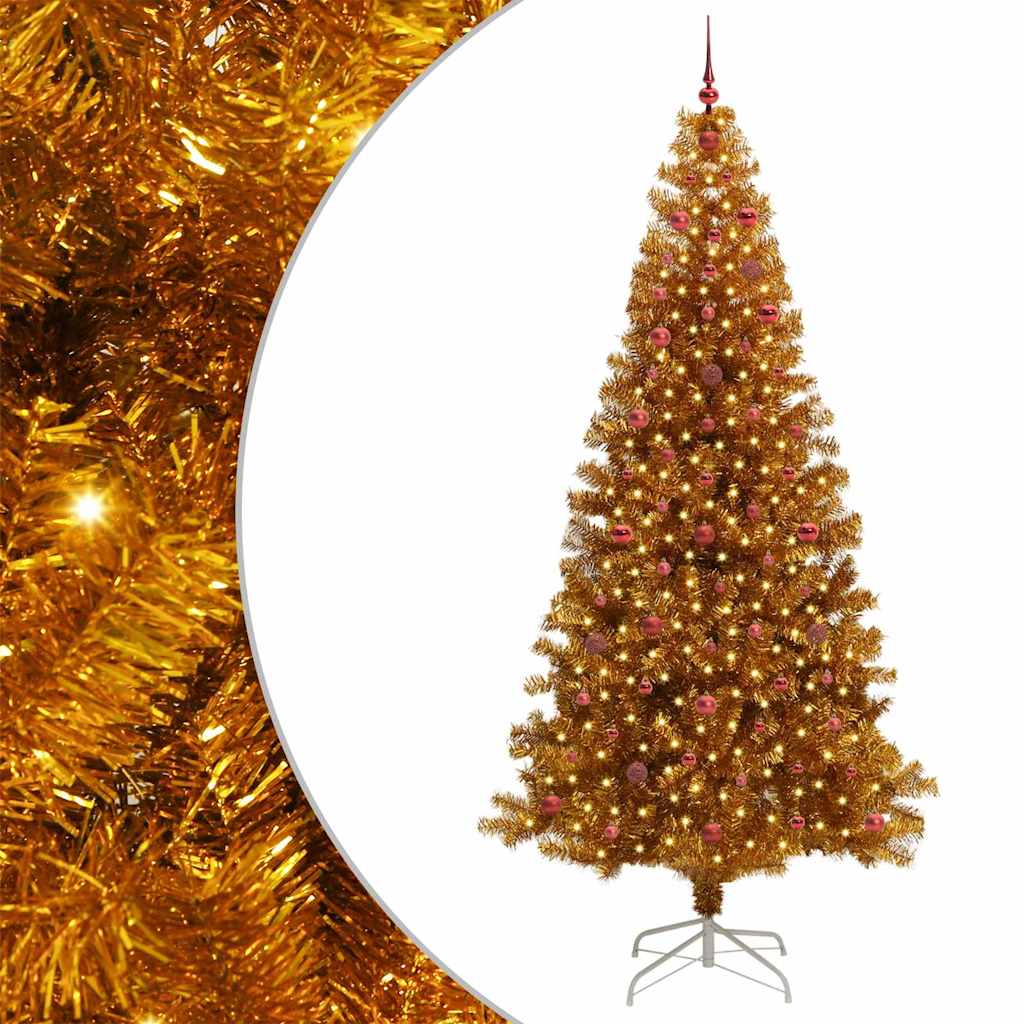 Albero di Natale con 300 LED con supporto Oro 240 cm PET