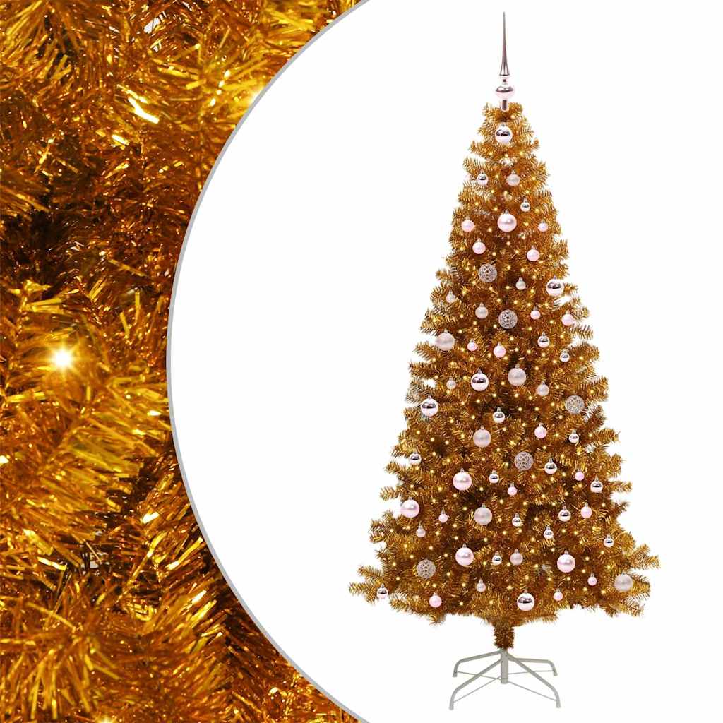 Albero di Natale con 300 LED con supporto Oro 240 cm PET