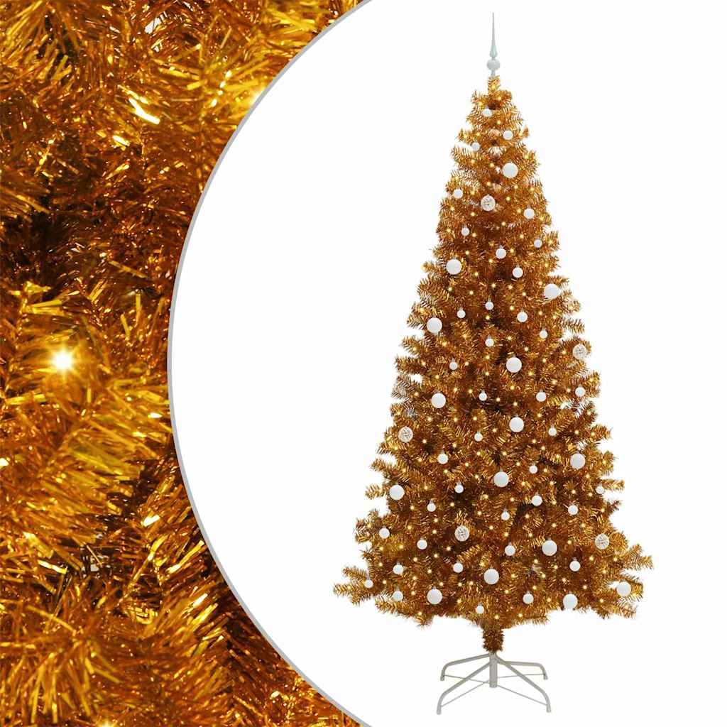 Albero di Natale con 300 LED con supporto Oro 240 cm PET