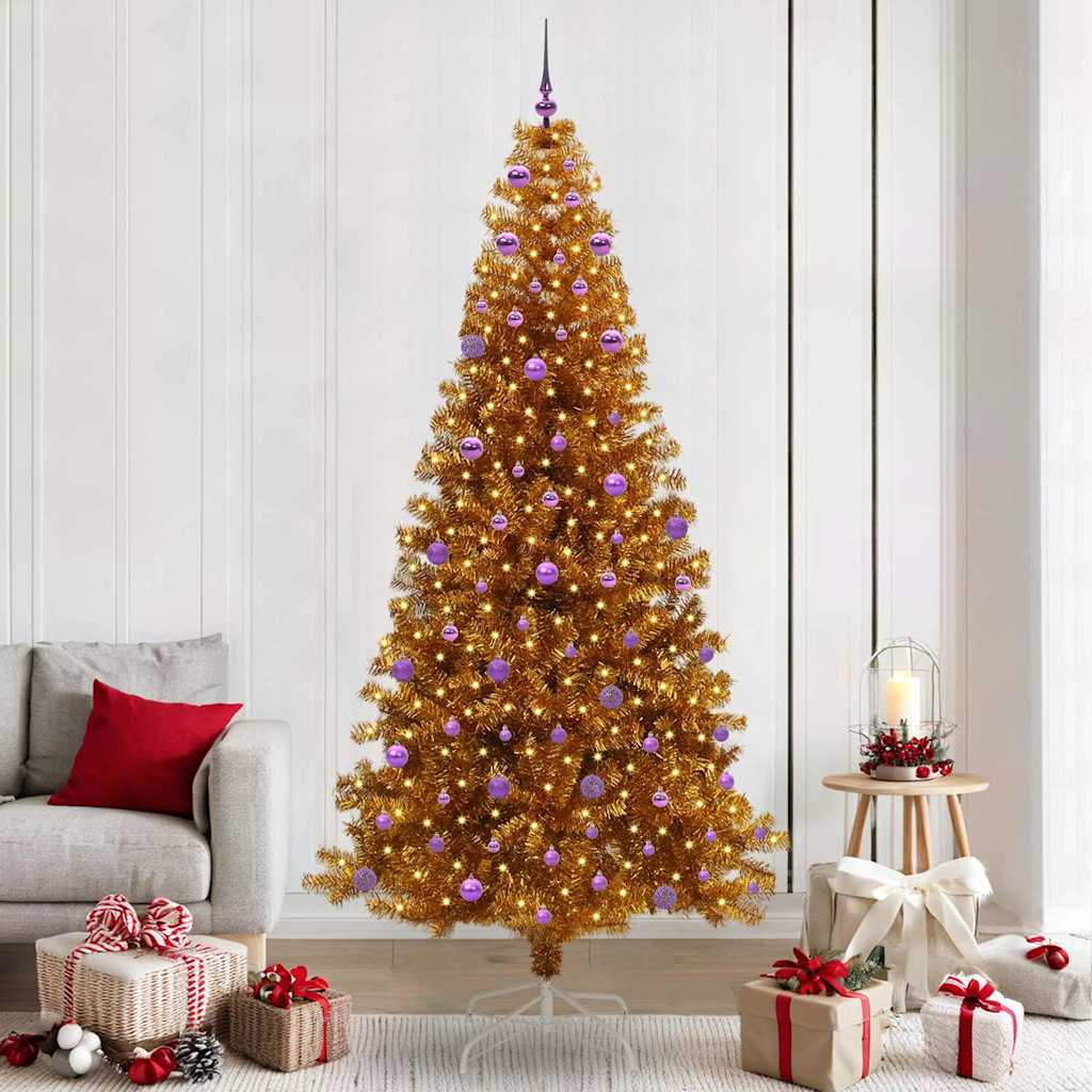 Albero di Natale con 300 LED con supporto Oro 240 cm PET