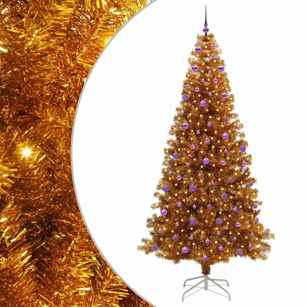 Albero di Natale con 300 LED con supporto Oro 240 cm PET