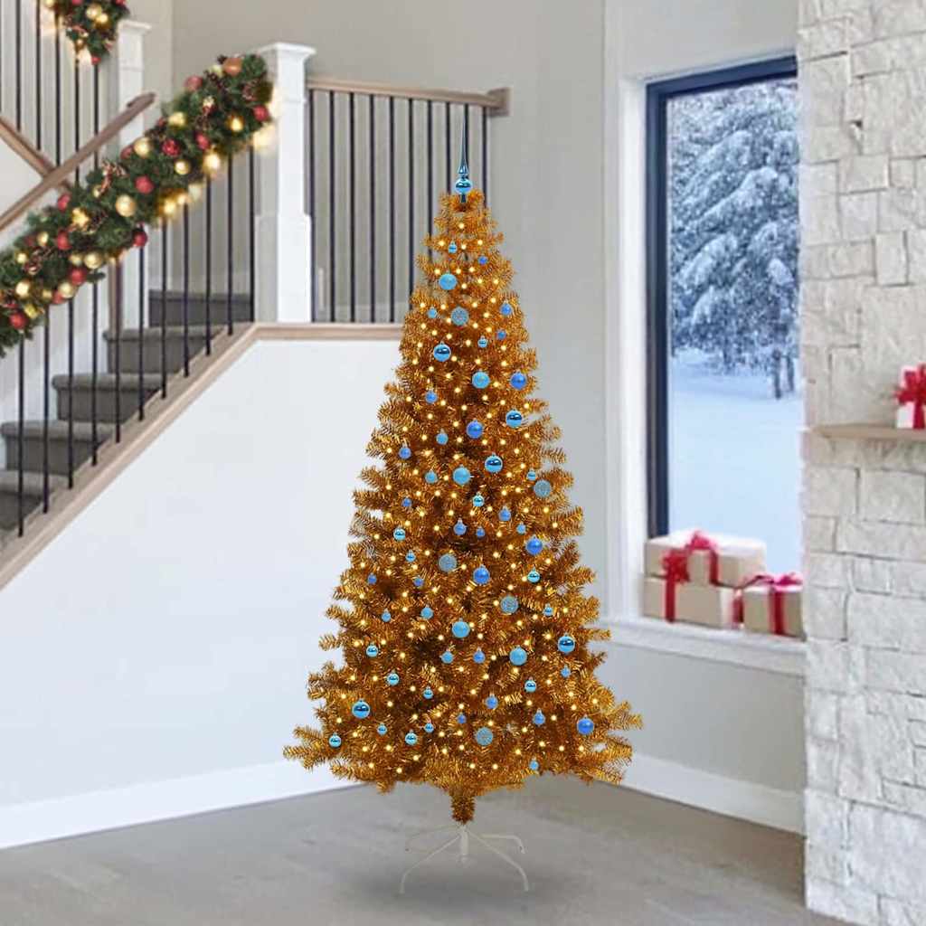 Albero di Natale con 300 LED con supporto Oro 240 cm PET