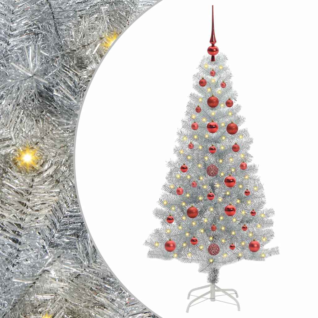 Albero di Natale con 150 LED con supporto Argento 120 cm PET