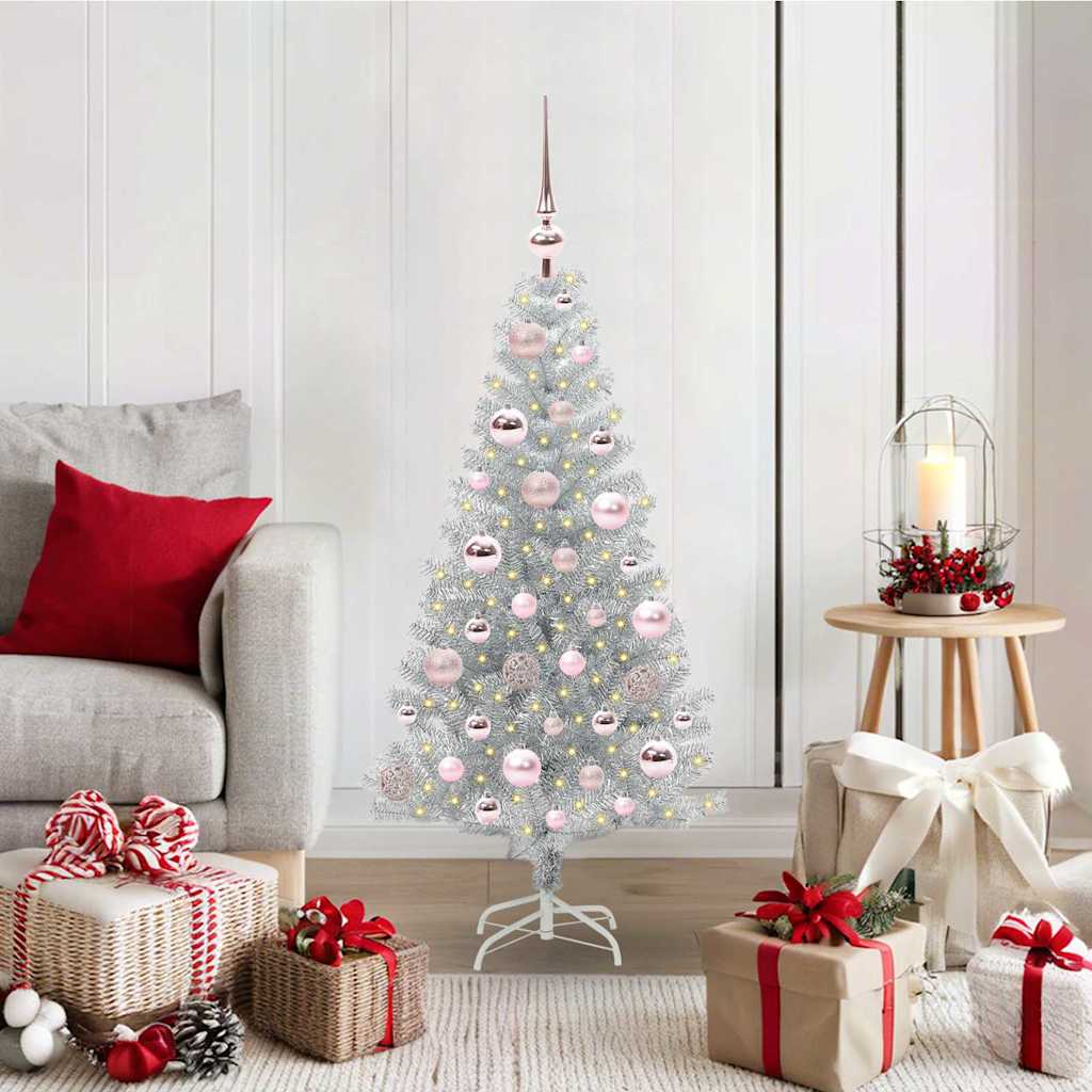 Albero di Natale con 150 LED con supporto Argento 120 cm PET