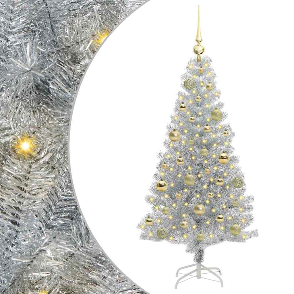 Albero di Natale con 150 LED con supporto Argento 120 cm PET