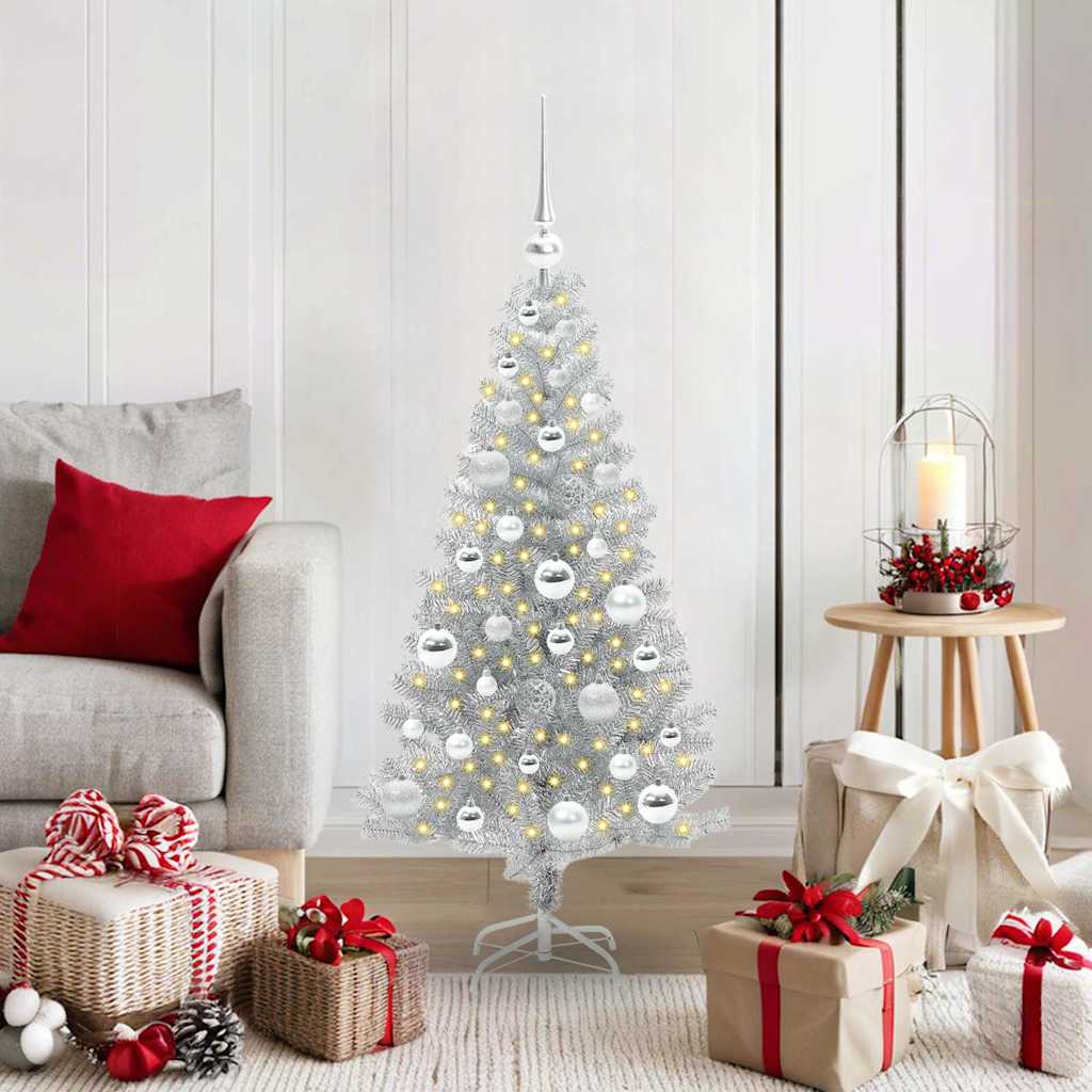 Albero di Natale con 150 LED con supporto Argento 120 cm PET