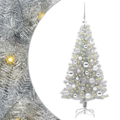 Albero di Natale con 150 LED con supporto Argento 120 cm PET