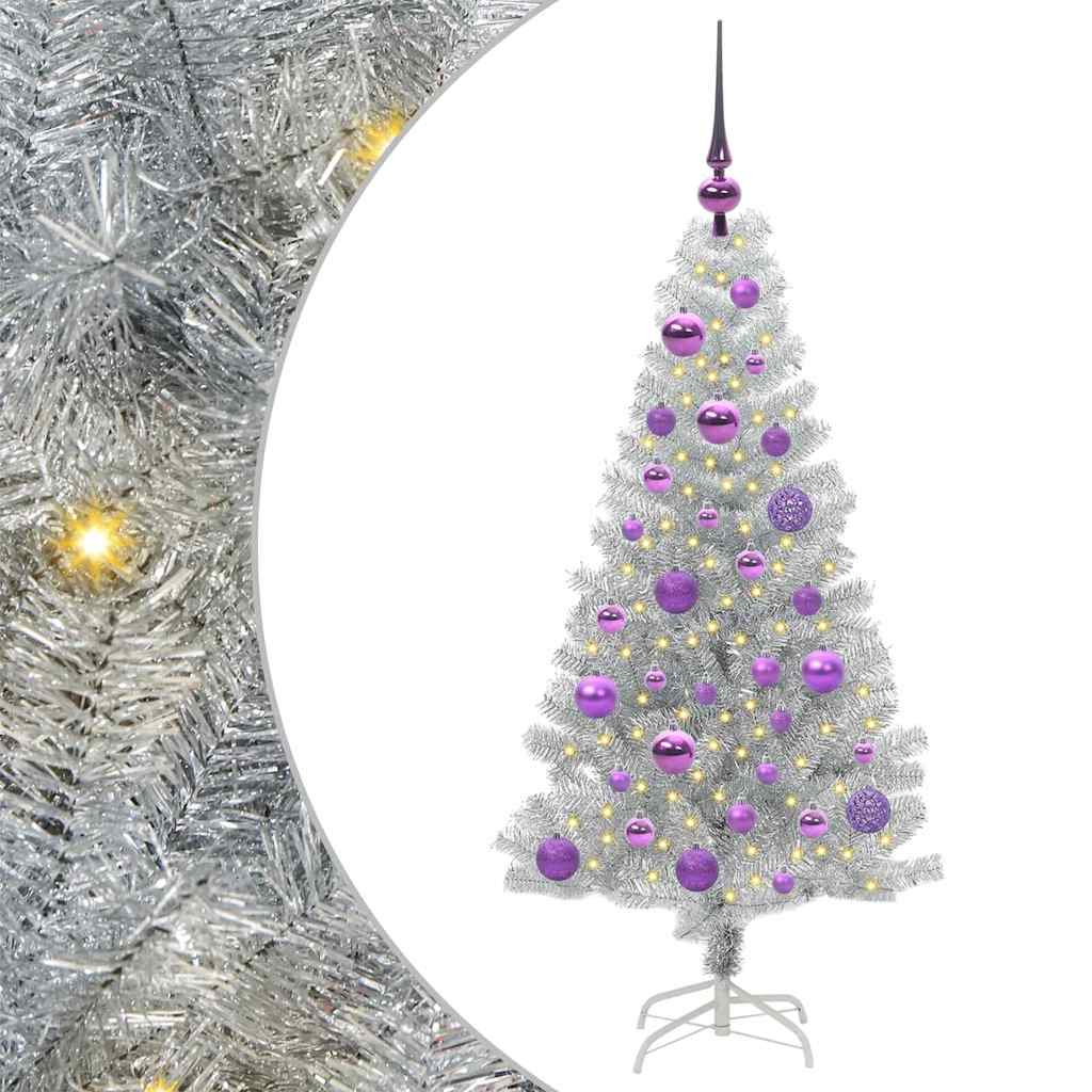 Albero di Natale con 150 LED con supporto Argento 120 cm PET
