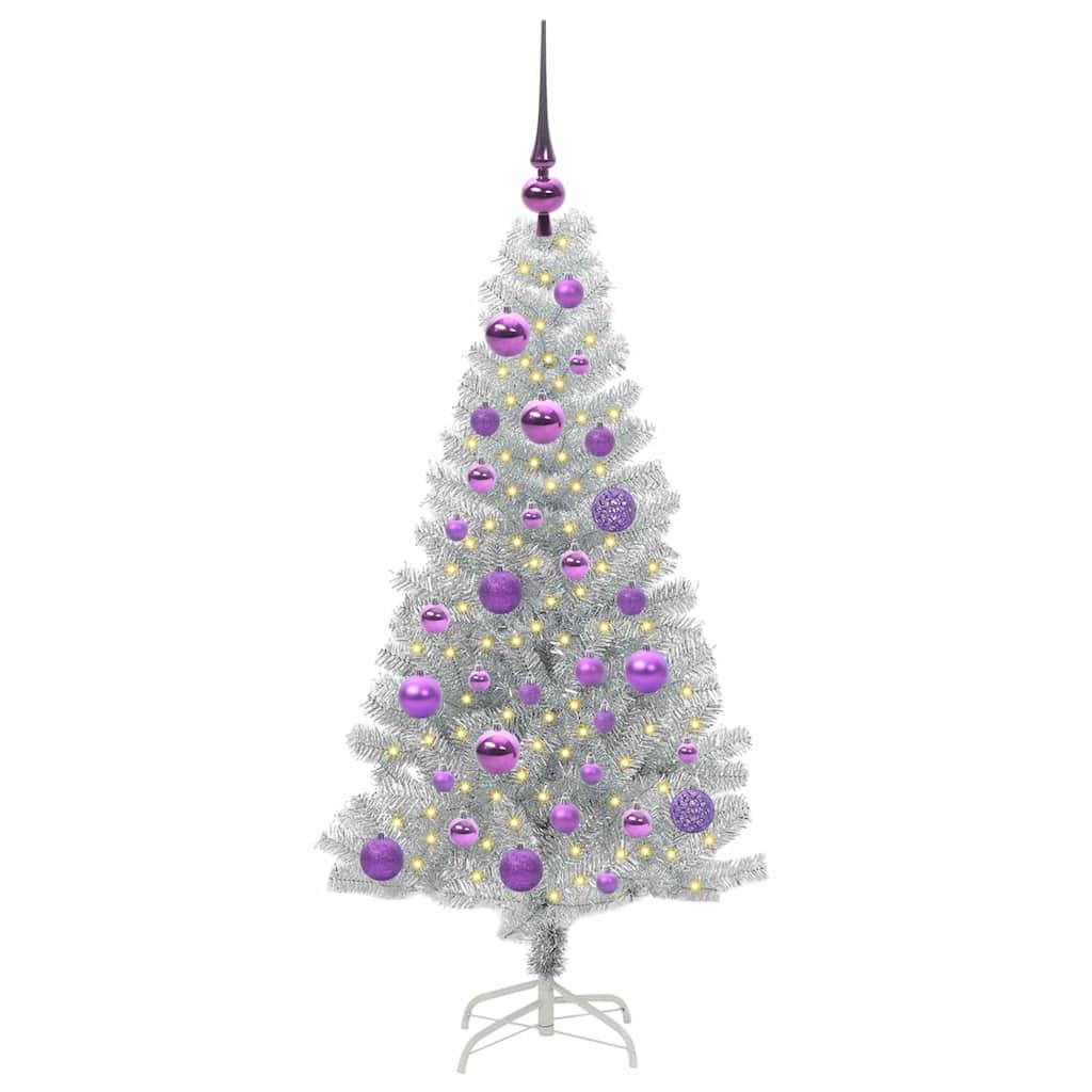 Albero di Natale con 150 LED con supporto Argento 120 cm PET