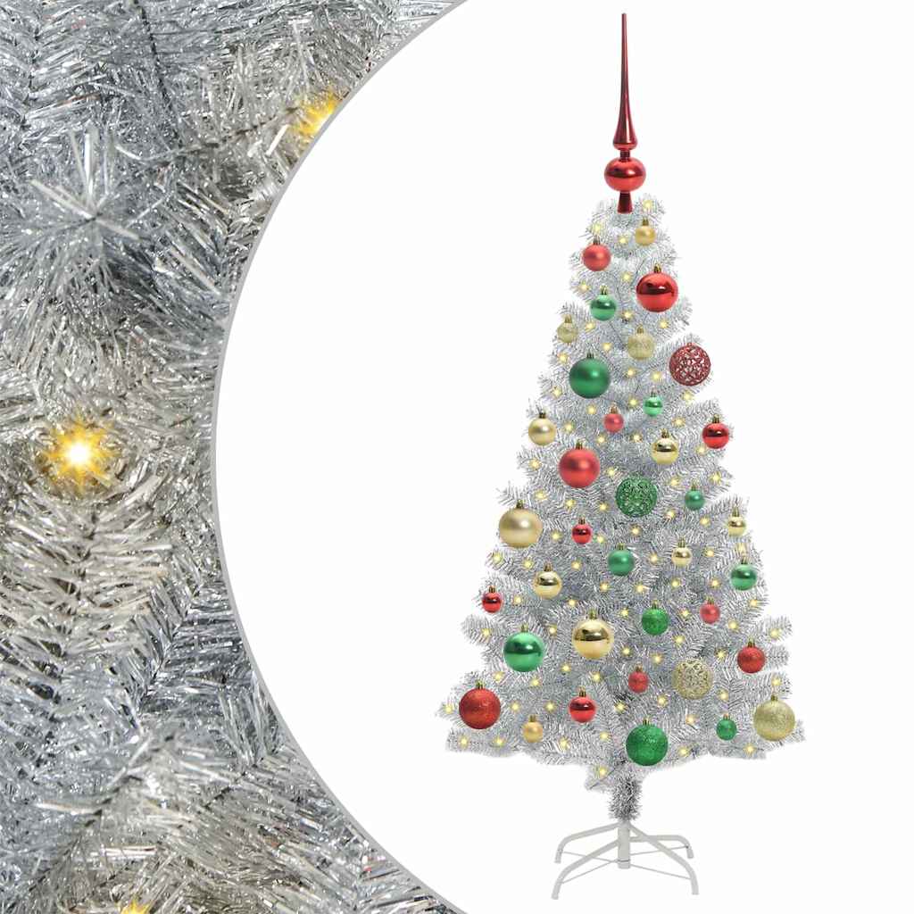 Albero di Natale con 150 LED con supporto Argento 120 cm PET