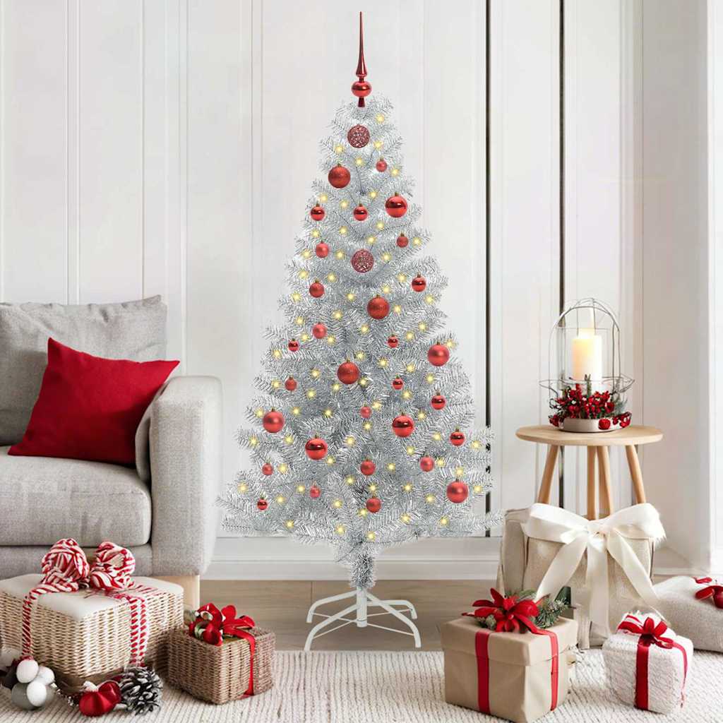 Albero di Natale con 150 LED con supporto Argento 150 cm PET