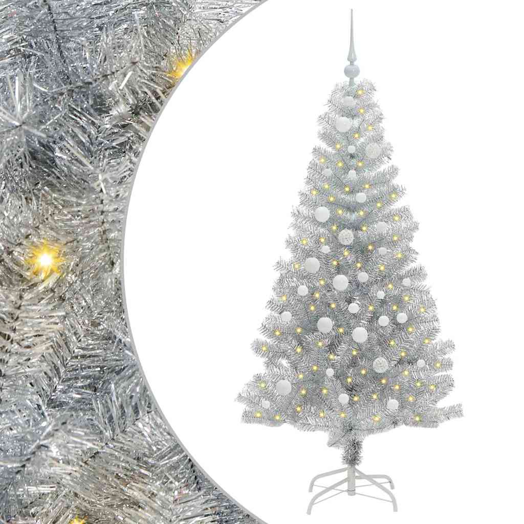 Albero di Natale con 150 LED con supporto Argento 150 cm PET