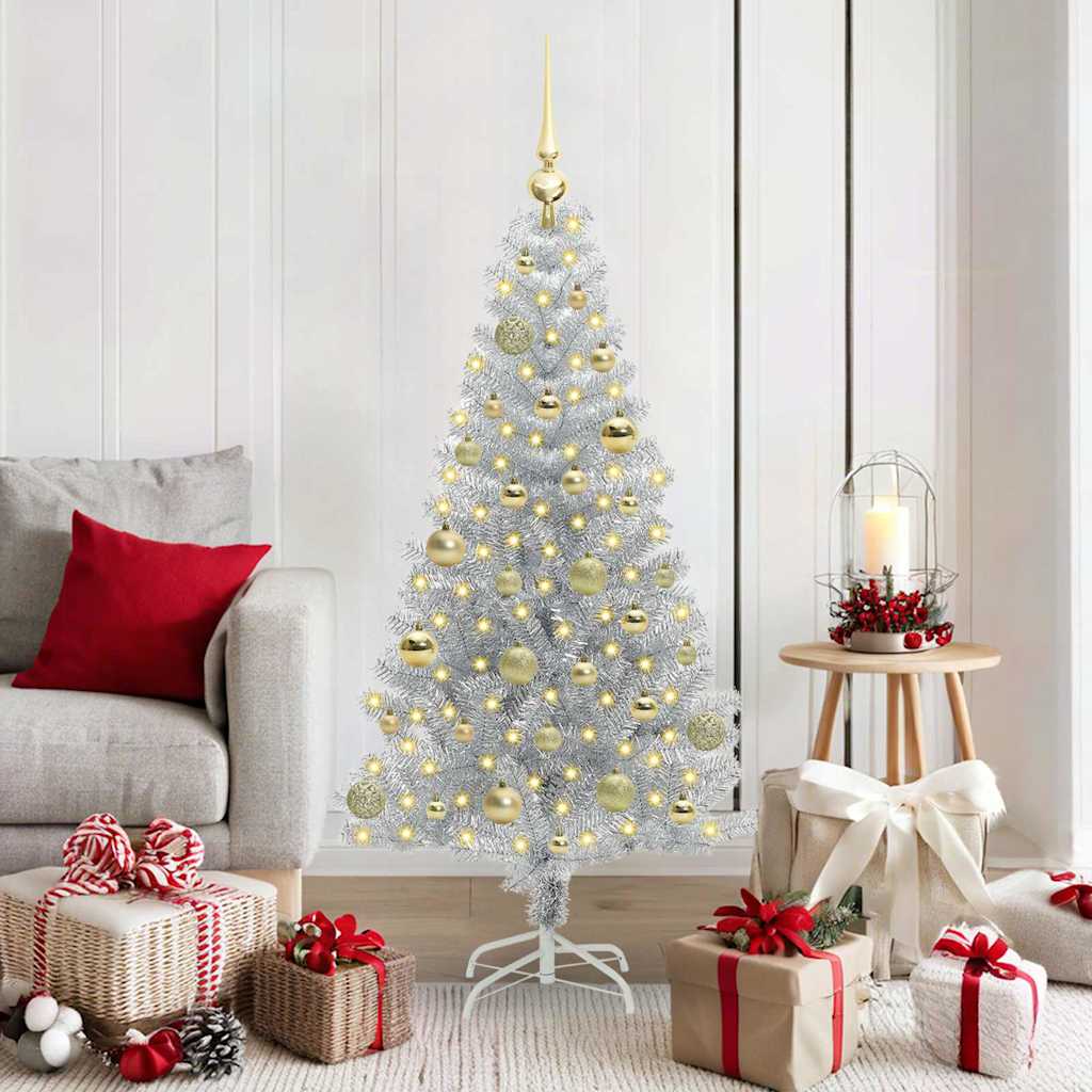Albero di Natale con 150 LED con supporto Argento 150 cm PET
