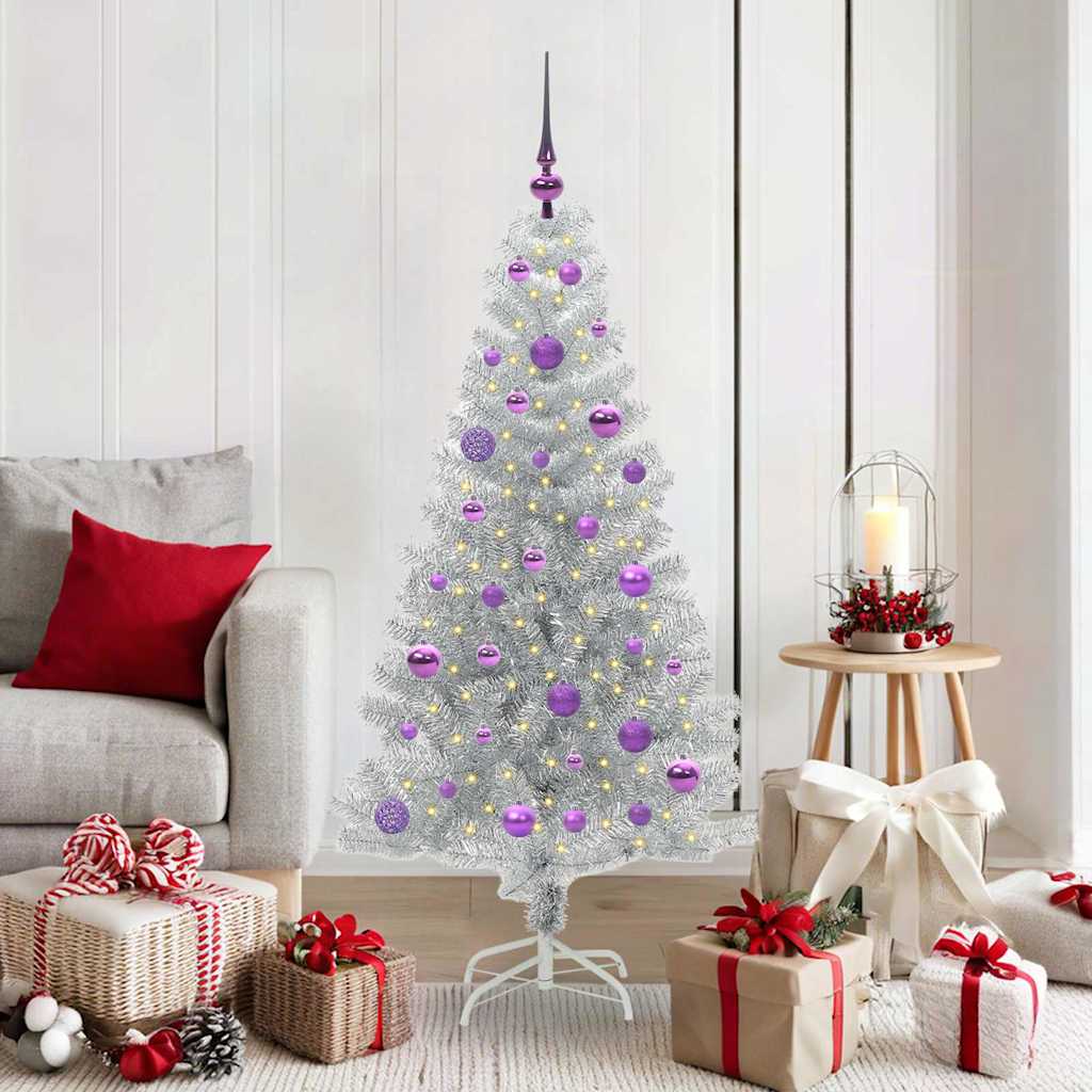 Albero di Natale con 150 LED con supporto Argento 150 cm PET
